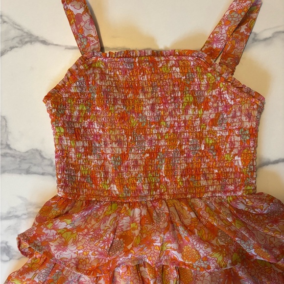 Kids Floral Tiered Orange Dress - Picture 4 of 5